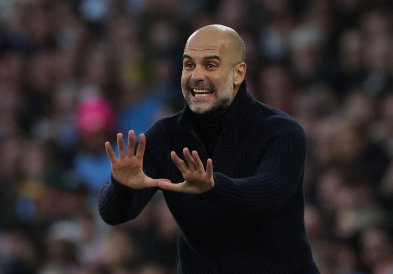 &copy; Reuters. Pep Guardiola durante partida do Manchester City contra o Arsenal pelo Campeonato Inglês
26/04/2023 REUTERS/Phil Noble 