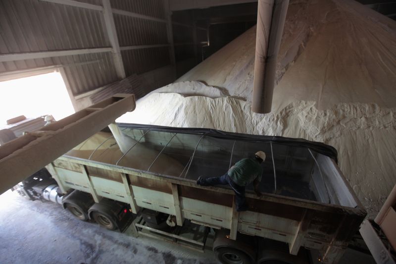 &copy; Reuters. FOTO DE ARCHIVO: Un camión se carga con azúcar en un molino de Da Mata, el procesador brasileño de caña de azúcar, en Valparaíso, 355 millas al noroeste de Sao Paulo, Brasil. 18 de septiembre, 2014. REUTERS/Paulo Whitaker/Archivo