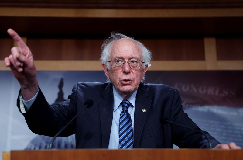 &copy; Reuters. FILE PHOTO: Senator Bernie Sanders (I-VT) holds a press conference on Capitol Hill in Washington, U.S., March 7, 2023. REUTERS/Evelyn Hockstein