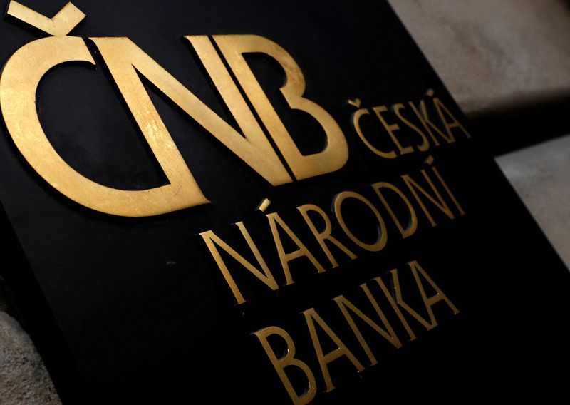 &copy; Reuters. FILE PHOTO: A logo of the Czech National Bank is seen on its building in Prague, Czech Republic, April 26, 2023. REUTERS/David W Cerny