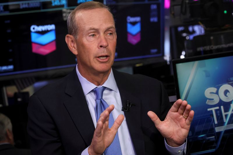 &copy; Reuters. FILE PHOTO: Michael Wirth, Chairman and CEO Chevron Corp., speaks during an interview on CNBC on the floor of the New York Stock Exchange (NYSE) in New York City, U.S., March 1, 2022.  REUTERS/Brendan McDermid