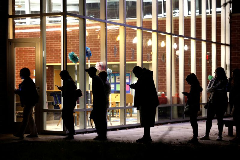 © Reuters. Voters line up a few minutes before the polls close during the 2022 U.S. midterm elections in Durham, North Carolina, U.S., November 8, 2022.  REUTERS/Jonathan Drake