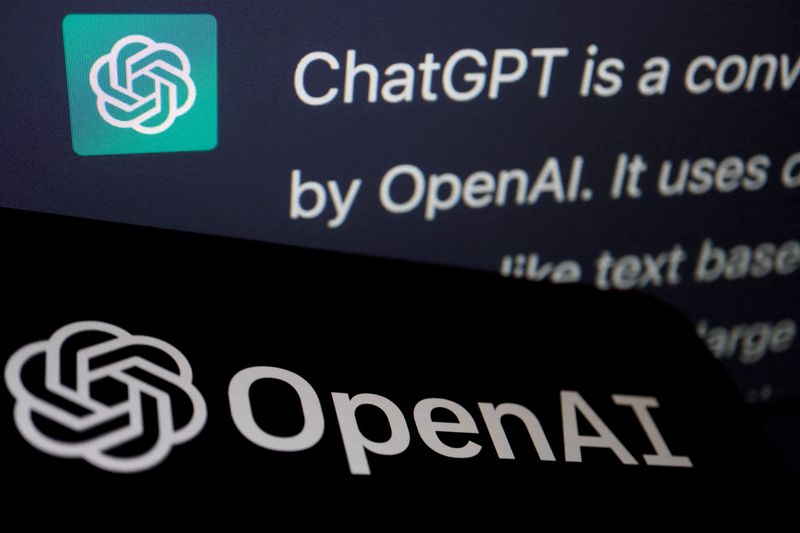 © Reuters. FILE PHOTO: The logo of OpenAI is displayed near a response by its AI chatbot ChatGPT on its website, in this illustration picture taken February 9, 2023. REUTERS/Florence Lo/Illustration/File Photo