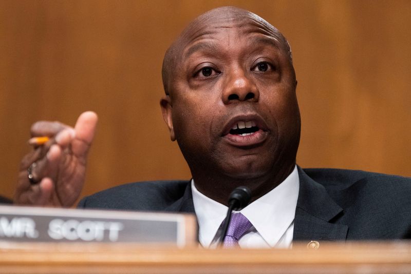 &copy; Reuters. FILE PHOTO: Senator Tim Scott questions Treasury Secretary Janet Yellen in Dirksen Senate Office Building in Washington, D.C.,U.S., May 10, 2022. Tom Williams/Pool via REUTERS