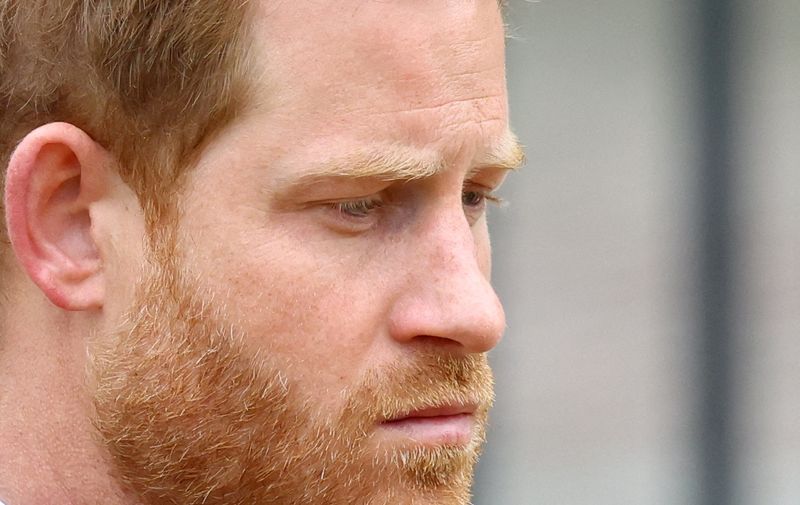 &copy; Reuters. FILE PHOTO: Britain's Prince Harry, Duke of Sussex, reacts as he attends the state funeral and burial of Britain's Queen Elizabeth, in London, Britain, September 19, 2022.  REUTERS/Hannah McKay/Pool