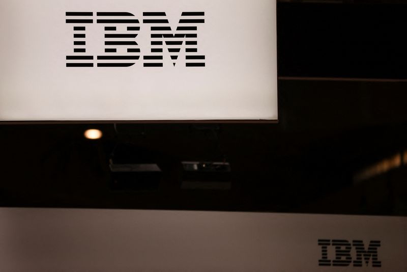 &copy; Reuters. The International Business Machines Corporation (IBM) logo is displayed, during the GSMA's 2023 Mobile World Congress (MWC) in Barcelona, Spain March 1, 2023. REUTERS/Nacho Doce/File Photo