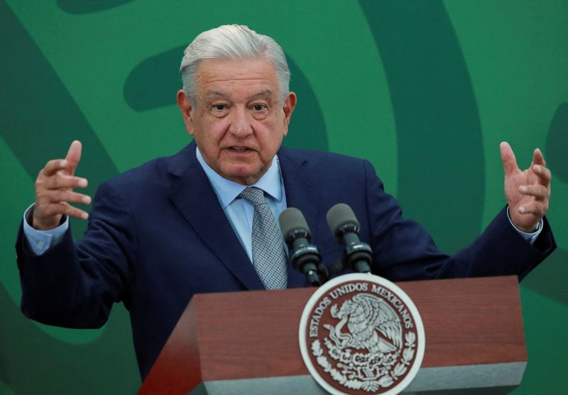 &copy; Reuters. FILE PHOTO: Mexico's President Andres Manuel Lopez Obrador speaks during a news conference at the Secretariat of Security and Civilian Protection in Mexico City, Mexico March 9, 2023. REUTERS/Henry Romero/File Photo