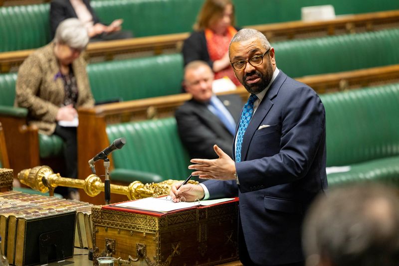 &copy; Reuters. FILE PHOTO: British Foreign Secretary James Cleverly makes a Statement on Sudan update at the House of Commons in London, Britain April 27, 2023. UK Parliament/Roger Harris/Handout via REUTERS   
