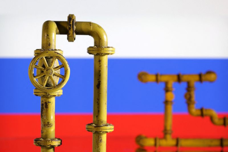 &copy; Reuters. FILE PHOTO: Model of natural gas pipeline and Russian flag, July 18, 2022. REUTERS/Dado Ruvic/Illustration