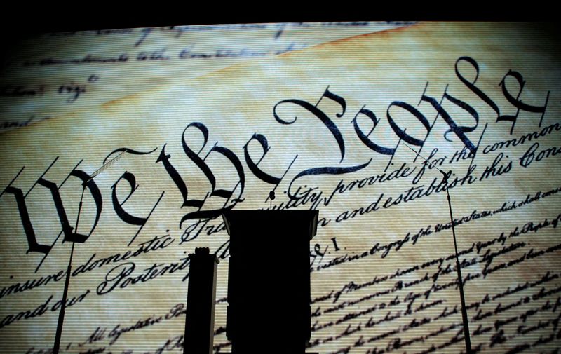 &copy; Reuters. FILE PHOTO: A video presentation on the U.S.A. and Republican party history shows an image of the U.S. Constitution during the start of the second session at the 2008 Republican National Convention in St. Paul, Minnesota, September 2, 2008.   REUTERS/Bria