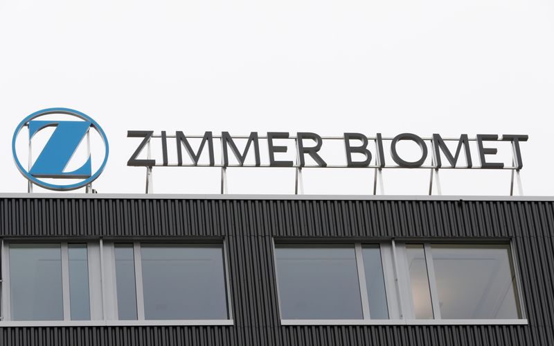 &copy; Reuters. FILE PHOTO: The logo of medical implants maker Zimmer Biomet is seen at a plant in Winterthur, Switzerland, November 16, 2018. REUTERS/Moritz Hager