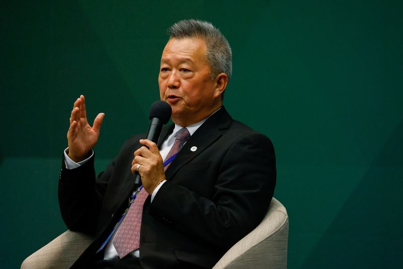 &copy; Reuters. Hu Kai-Hung, chairman of Aerospace Industrial Development Corporation(AIDC) speaks on stage at the Taiwan-U.S. Defense Industry Forum in Taipei, Taiwan May 3, 2023. REUTERS/Ann Wang