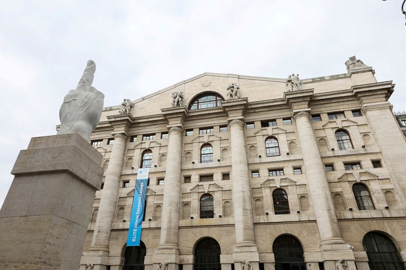 &copy; Reuters. FILE PHOTO: The Milan stock exchange building is seen, Italy, March 13, 2023. REUTERS/Claudia Greco