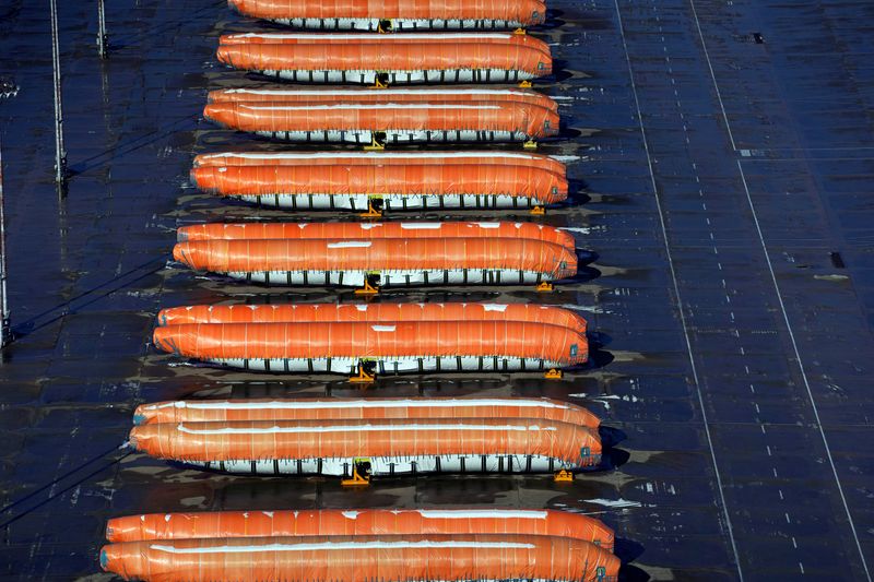 &copy; Reuters. FILE PHOTO: Airplane fuselages bound for Boeing's 737 Max production facility sit in storage at their top supplier, Spirit AeroSystems Holdings Inc, in Wichita, Kansas, U.S. December 17, 2019. REUTERS/Nick Oxford