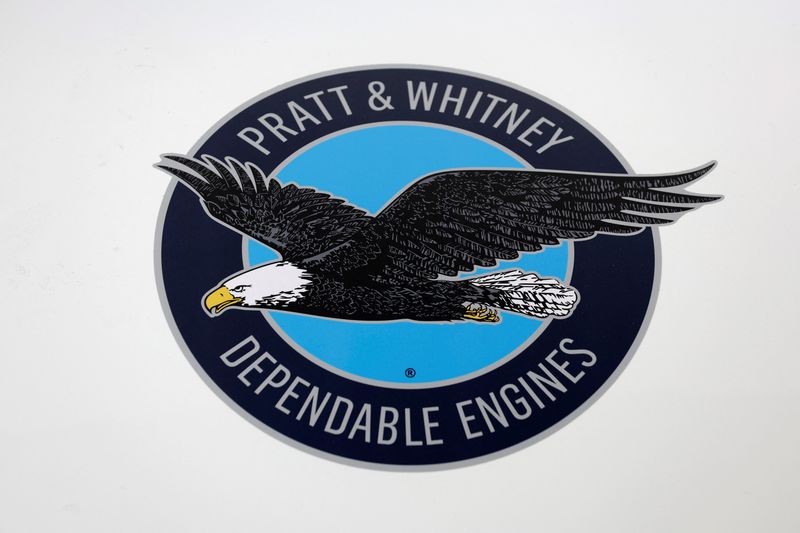 &copy; Reuters. FILE PHOTO: The Pratt & Whitney logo is seen on the side of an engine at the Farnborough International Airshow, in Farnborough, Britain, July 20, 2022.  REUTERS/Peter Cziborra