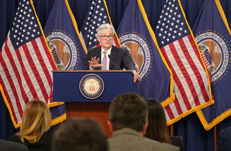 &copy; Reuters. Federal Reserve Chairman Jerome Powell holds a news conference after the release of U.S. Fed policy decision on interest rates, in Washington, U.S,  May 3, 2023.  REUTERS/Kevin Lamarque