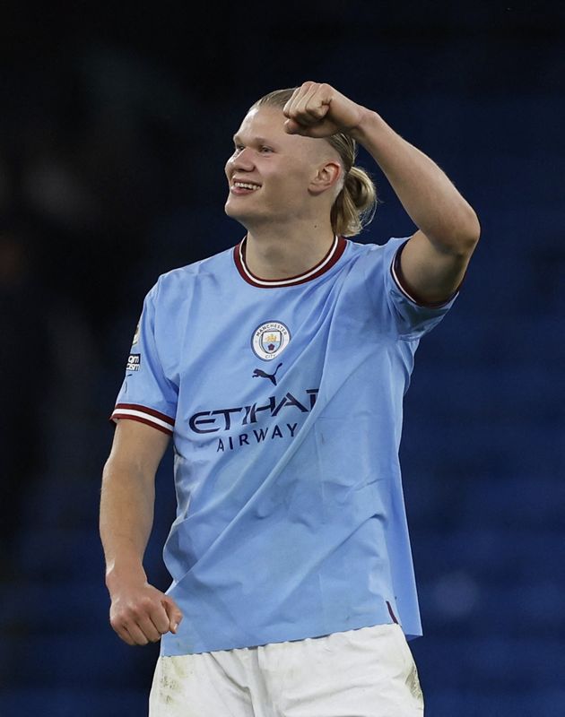 &copy; Reuters. Haaland comemora vitória do Manchester City sobre West Ham 
03/05/2023
Action Images via Reuters/Jason Cairnduff