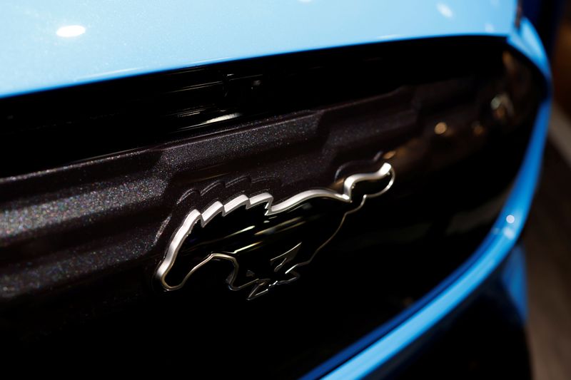 © Reuters. FILE PHOTO: A detail of Ford Mustang Mach-E GT is seen ahead of the Munich Motor Show IAA Mobility 2021 in Munich, Germany, September 6, 2021. REUTERS/Michaela Rehle