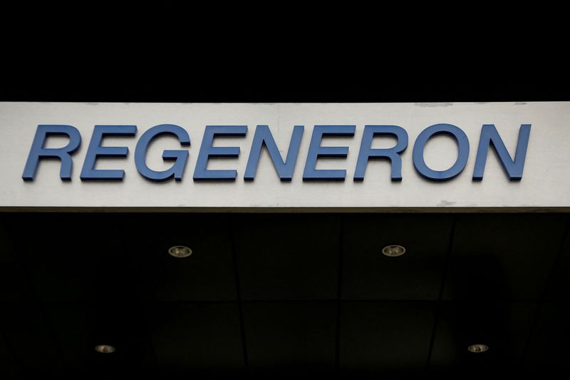 &copy; Reuters. FILE PHOTO: The Regeneron Pharmaceuticals company logo is seen on a building at the company's Westchester campus in Tarrytown, New York, U.S. September 17, 2020. Picture taken September 17, 2020. REUTERS/Brendan McDermid/File Photo