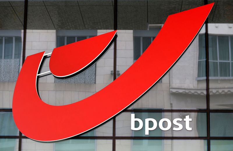&copy; Reuters. FILE PHOTO: The logo of Belgium's national postal deliverer bpost is pictured outside the company's headquarters in Brussels, Belgium, October 9, 2017. REUTERS/Francois Lenoir