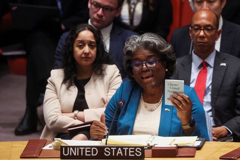 &copy; Reuters. Embaixadora dos Estados Unidos na ONU, Linda Thomas-Greenfield
24/04/2023
REUTERS/Brendan McDermid