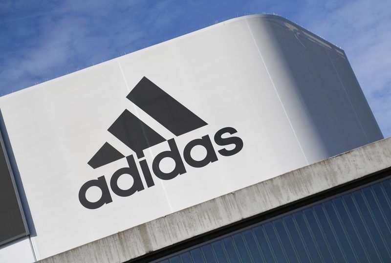 &copy; Reuters. FILE PHOTO: The Adidas logo is pictured during celebrations for German sports apparel maker Adidas' 70th anniversary at the company's headquarters in Herzogenaurach, Germany, August 9, 2019. REUTERS/Andreas Gebert