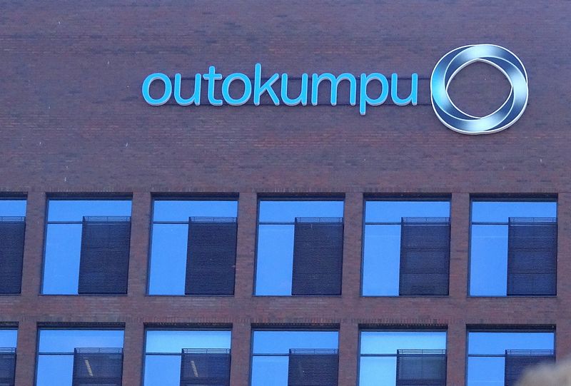 &copy; Reuters. FILE PHOTO: Outokumpu logo is seen at the company's head office in Helsinki, Finland May 22, 2018. REUTERS/Jussi Rosendahl