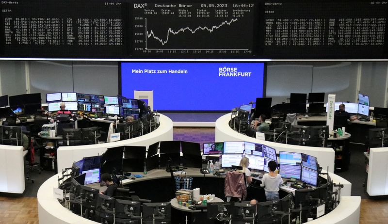 &copy; Reuters. FILE PHOTO: The German share price index DAX graph is pictured at the stock exchange in Frankfurt, Germany, May 5, 2023.    REUTERS/Staff