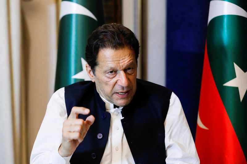 &copy; Reuters. FILE PHOTO: Former Pakistani Prime Minister Imran Khan, gestures as he speaks with Reuters during an interview, in Lahore, Pakistan March 17, 2023. REUTERS/Akhtar Soomro