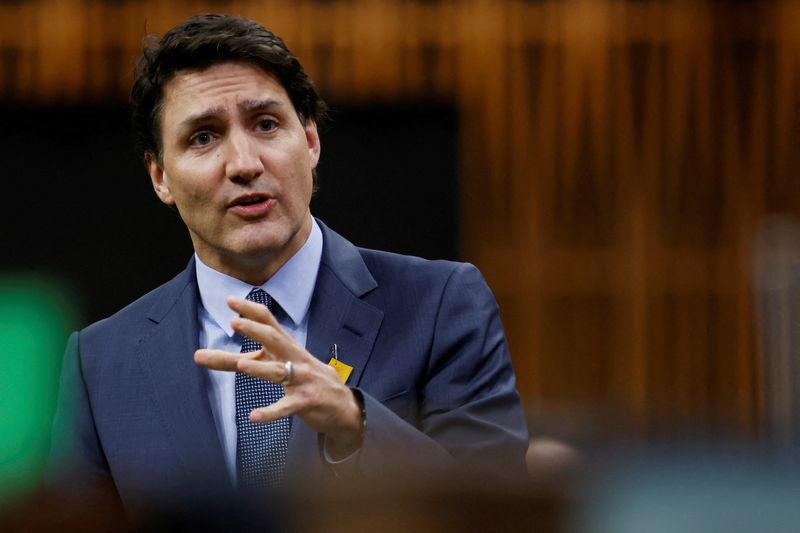 &copy; Reuters. FILE PHOTO: Canada's Prime Minister Justin Trudeau speaks during Question Period in the House of Commons on Parliament Hill in Ottawa, Ontario, Canada April 26, 2023. REUTERS/Blair Gable/File Photo