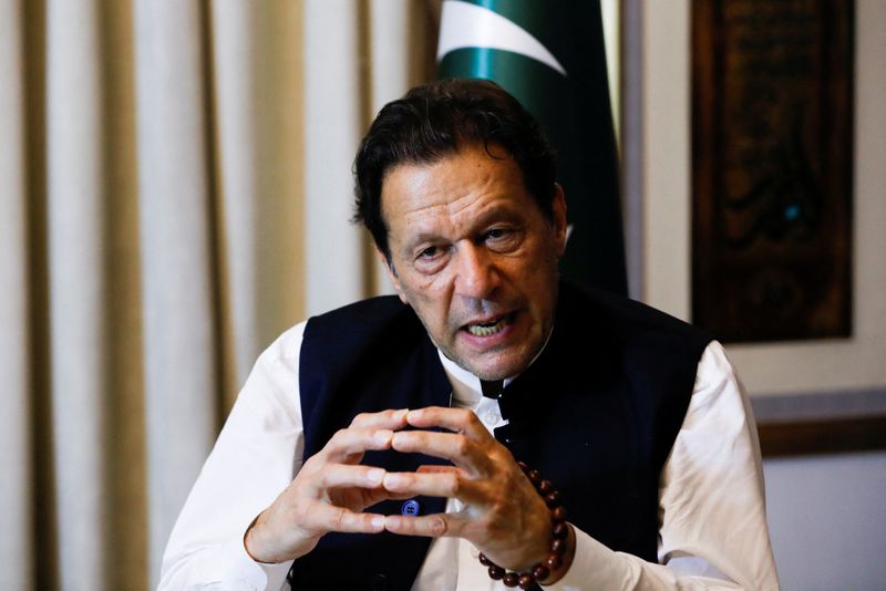 &copy; Reuters. FILE PHOTO: Former Pakistani Prime Minister Imran Khan, gestures as he speaks with Reuters during an interview, in Lahore, Pakistan March 17, 2023. REUTERS/Akhtar Soomro