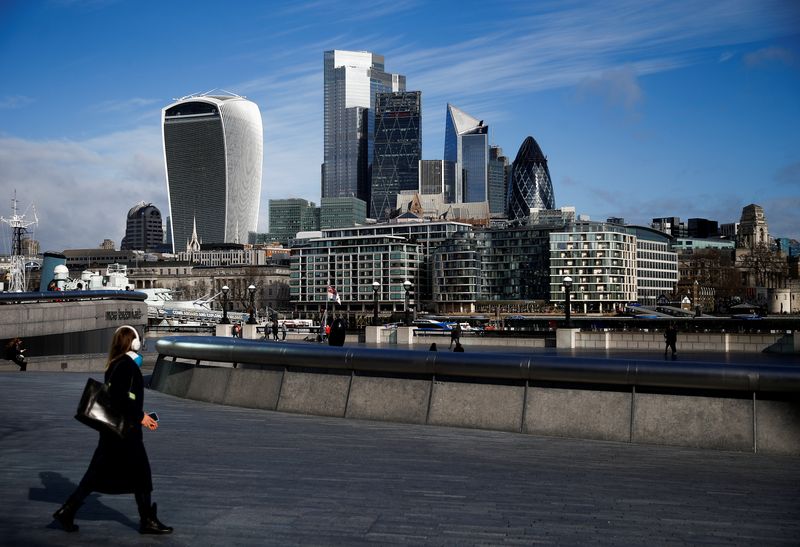 &copy; Reuters. FILE PHOTO: The City of London financial district can be seen, whilst British stocks tumble as investors fear that the coronavirus outbreak could stall the global economy, in London, Britain, March 9 2020. REUTERS/Henry Nicholls