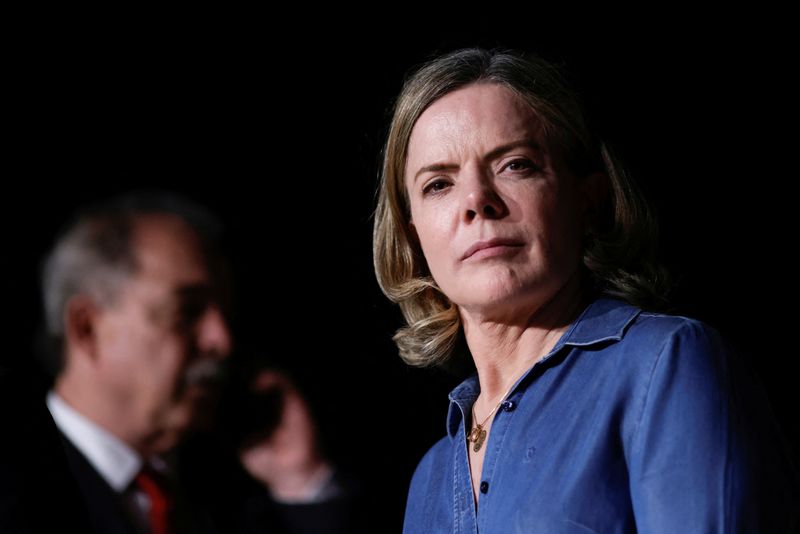 &copy; Reuters. Presidente nacional do PT, Gleisi Hoffmann, durante entrevista coletiva em Brasília
10/11/2022 REUTERS/Adriano Machado