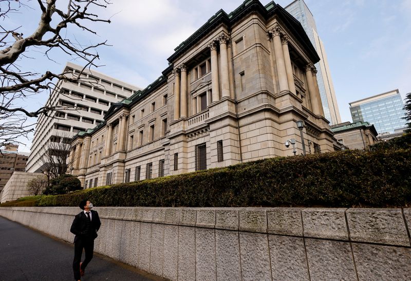 &copy; Reuters. A man walks past the headquarters of Bank of Japan in Tokyo, Japan, January 17, 2023. REUTERS/Issei Kato/File Photo