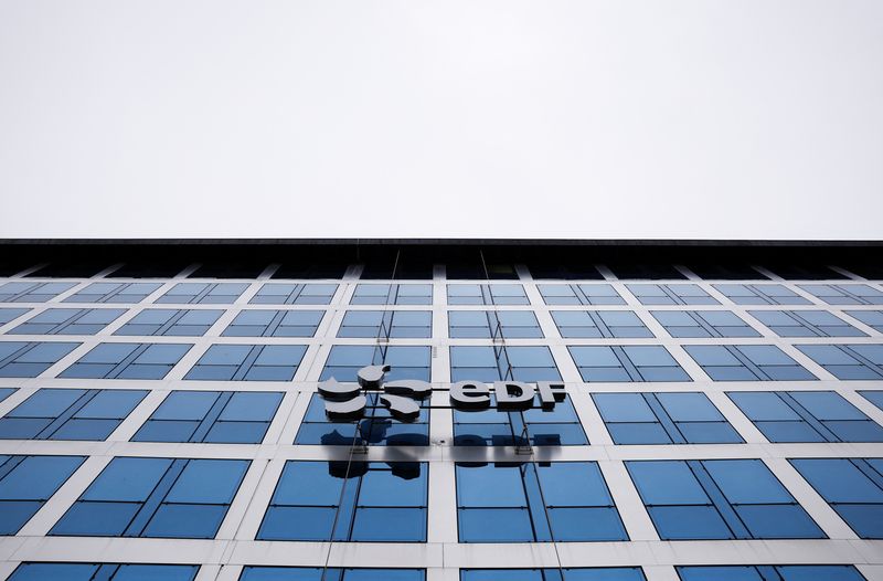 &copy; Reuters. FILE PHOTO: A logo is seen on the facade of the French state-owned utility EDF building during the presentation of the 2022 annual results in Paris, France, February 17, 2023. REUTERS/Christian Hartmann