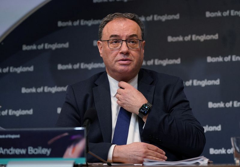 &copy; Reuters. FILE PHOTO: Andrew Bailey, Governor of the Bank of England, attends the Bank of England Monetary Policy Report Press Conference, at the Bank of England, London, Britain, February 2, 2023. Yui Mok/Pool via REUTERS