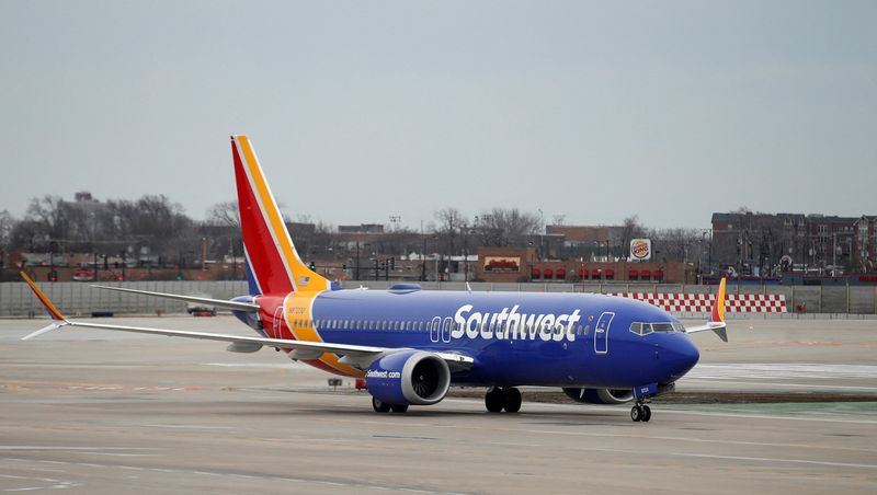 &copy; Reuters. FILE PHOTO: A Southwest Airlines Co. Boeing 737 MAX 8 aircraft taxis after landing at Midway International Airport in Chicago, Illinois, U.S., March 13, 2019. REUTERS/Kamil Kraczynski/File Photo