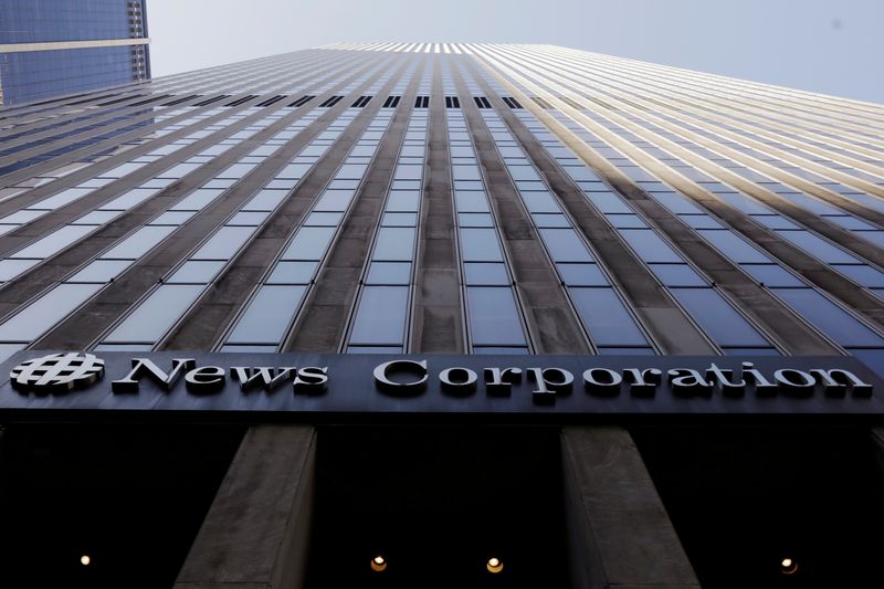 &copy; Reuters. FILE PHOTO: The News Corporation logo is displayed on the side of a building in midtown Manhattan in New York, U.S., February 27, 2018.  REUTERS/Lucas Jackson/File Photo