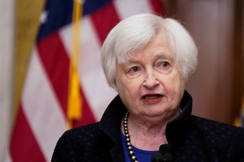 &copy; Reuters. FILE PHOTO: U.S. Treasury Secretary Janet Yellen speaks during a news conference at the Treasury Department in Washington, U.S., April 11, 2023. REUTERS/Elizabeth Frantz/File Photo