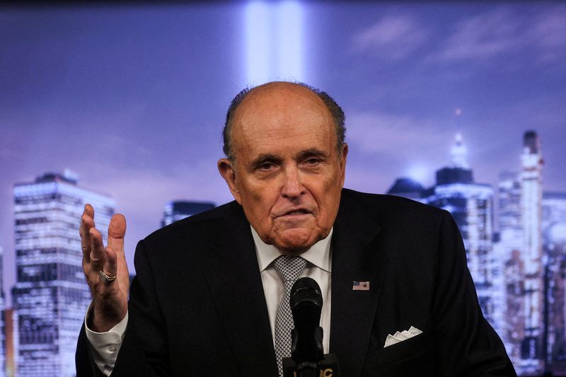 &copy; Reuters. FILE PHOTO: Former New York City Mayor Rudy Giuliani delivers remarks on the September 11 attacks during a news conference in New York, U.S., September 9, 2022. REUTERS/Amr Alfiky