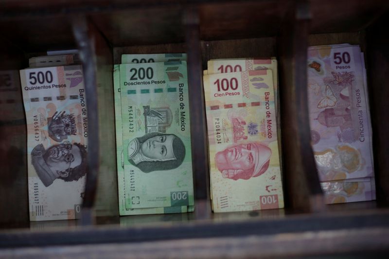 © Reuters. FILE PHOTO: Mexican peso banknotes are pictured at a currency exchange shop in Ciudad Juarez, Mexico November 10, 2017. Picture taken November 10, 2017. REUTERS/Jose Luis Gonzalez