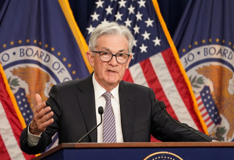 &copy; Reuters. FILE PHOTO: Federal Reserve Chair Jerome Powell holds a press conference in Washington, U.S, May 3, 2023. REUTERS/Kevin Lamarque/File Photo