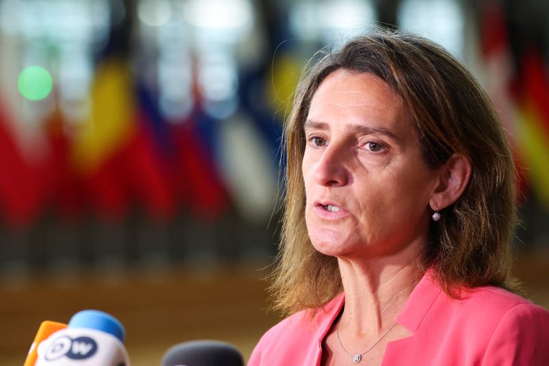 &copy; Reuters. FILE PHOTO: Spanish Minister for the Ecological Transition Teresa Ribera speaks as she takes part in an extraordinary meeting of European Union energy ministers in Brussels, Belgium July 26, 2022. REUTERS/Johanna Geron