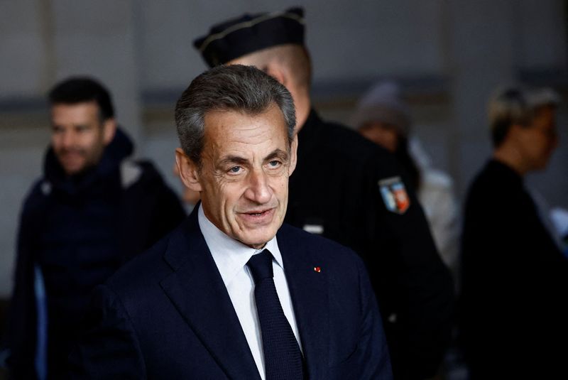 &copy; Reuters. FILE PHOTO: Former French President Nicolas Sarkozy arrives for his appeal trial on charges of corruption and influence peddling, at Paris courthouse, France, December 15, 2022. REUTERS/Stephane Mahe