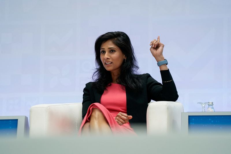 &copy; Reuters. FILE PHOTO: International Monetary Fund (IMF) First Deputy Managing Director Gita Gopinath participates in a panel titled “How Should Central Banks Battle High Inflation?” at the 2023 Spring Meetings of the World Bank Group and the International Monet