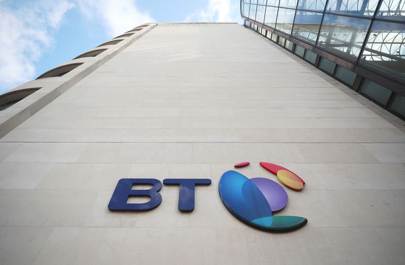 &copy; Reuters. Photo d'archives du logo de British Telecom. /Photo prise le 10 mai 2018 à Londres, Grande-Bretagne/REUTERS/Hannah McKay
