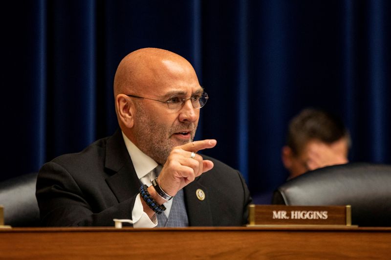 &copy; Reuters. FILE PHOTO: U.S. Representative Clay Higgins (R-LA) speaks during a House Committee on Oversight and Reform hearing on gun violence on Capitol Hill in Washington, U.S. June 8, 2022. Higgins has been a vocal advocate for spending cuts in return for a deal 