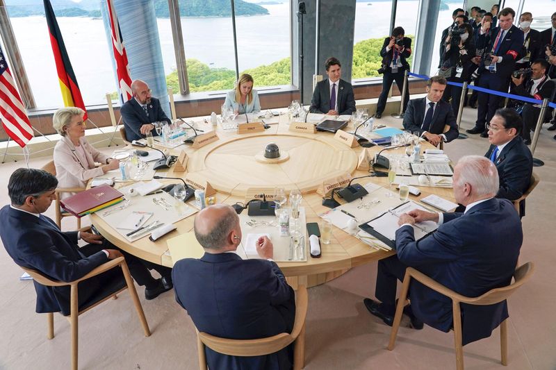 &copy; Reuters. U.S. President Joe Biden, Germany's Chancellor Olaf Scholz, Britain's Prime Minister Rishi Sunak, European Commission President Ursula von der Leyen, President of the European Council Charles Michel, Italy's Prime Minister Giorgia Meloni, Canada's Prime M