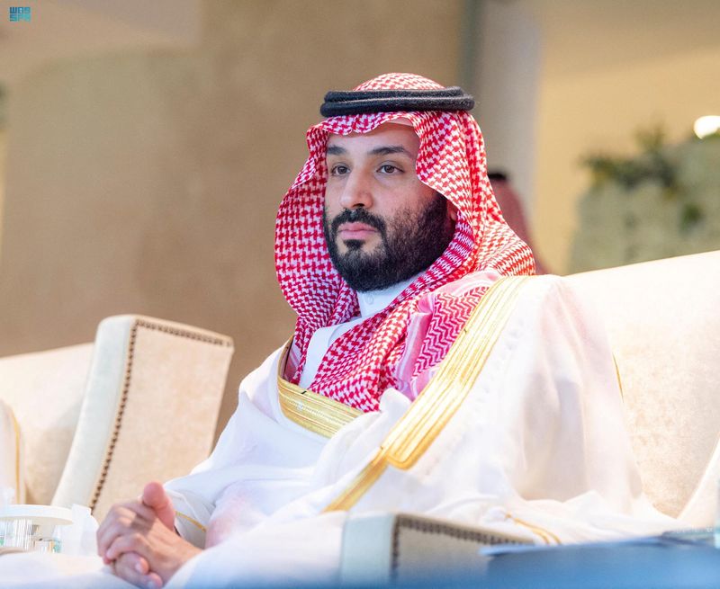 © Reuters. ولي العهد السعودي الأمير محمد بن سلمان خلال حضوره نهائي كأس الملك لكرة القدم بجدة في 12 مايو أيار 2023. صورة لرويترز من وكالة الأنباء السعودية . 