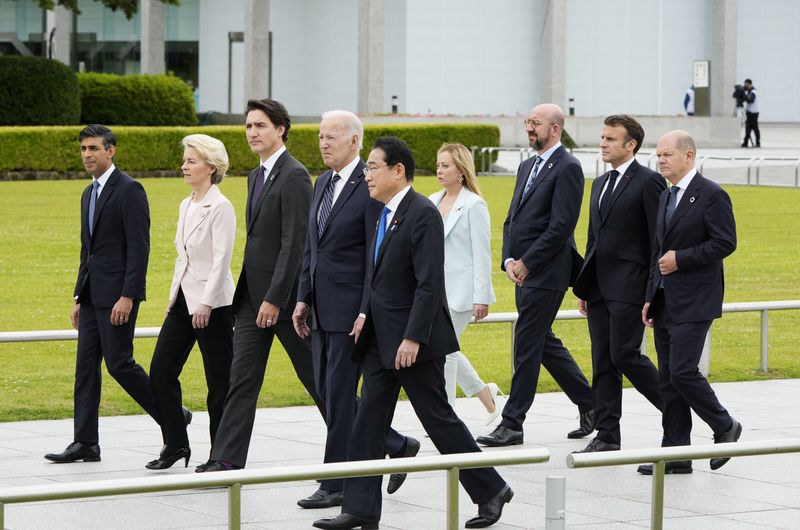 &copy; Reuters. Líderes do G7 durante reunião de cúpula em Hiroshima, no Japão
19/05/2023 FRANCK ROBICHON/Pool via REUTERS